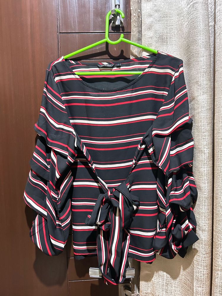 Chic Striped Tie-Waist Blouse