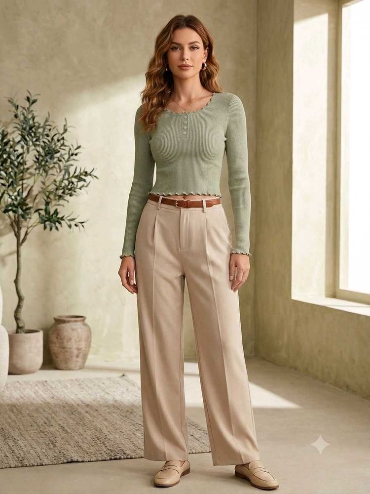 Sage Green Ribbed Fitted Top