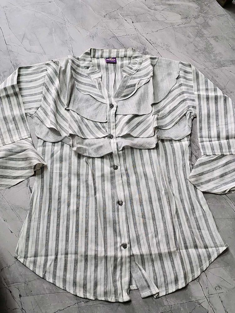 Striped Ruffled Button-Up Top