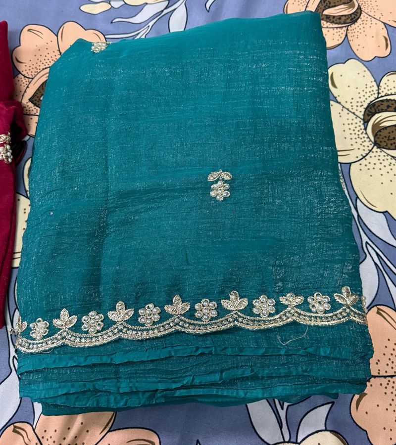 Teal Embroidered Saree