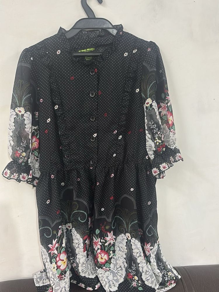 Chic sheer Black Floral Print Dress