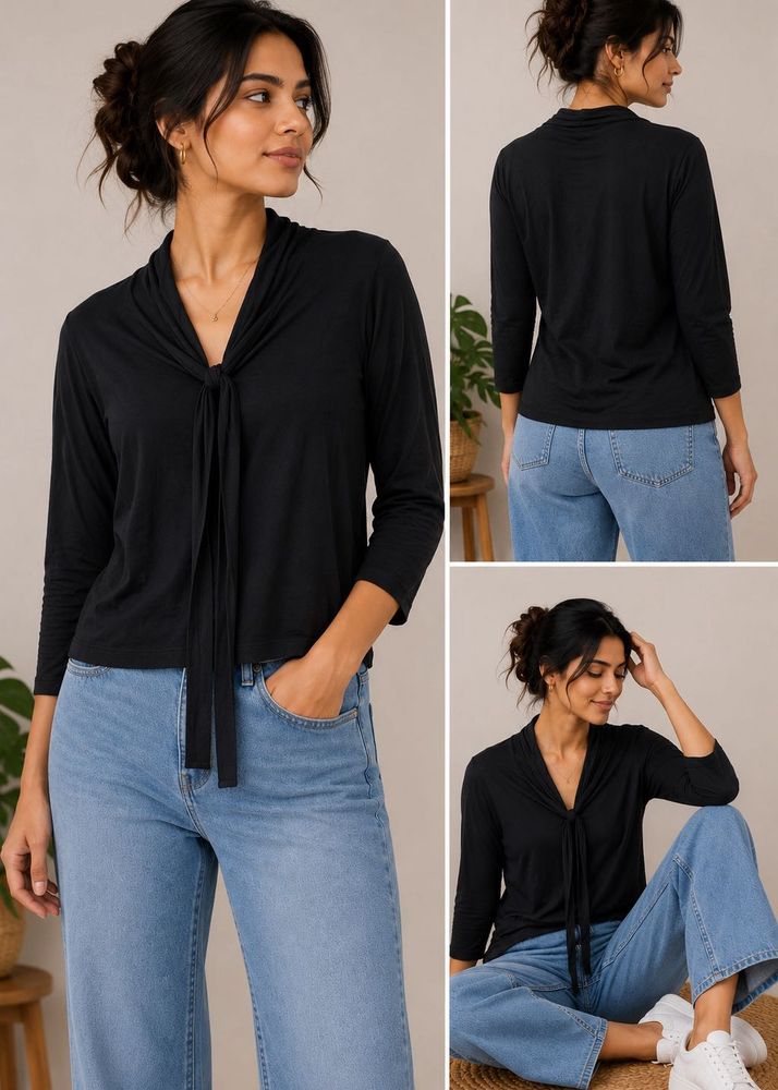 Marks &amp; Spencer Black Tie Neck Top