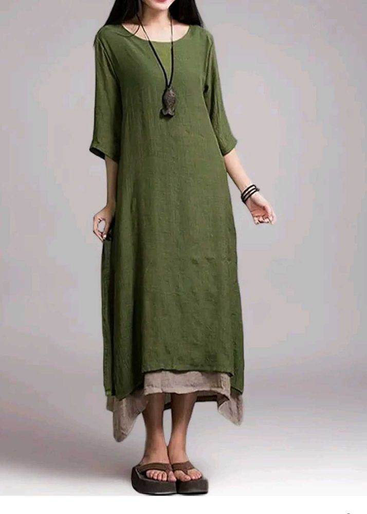 Linen Blend Midi Dress