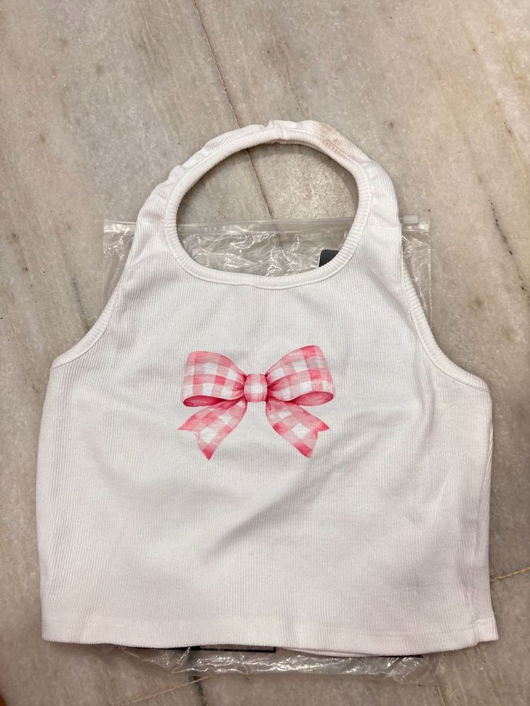 White Tank Top with Pink Bow