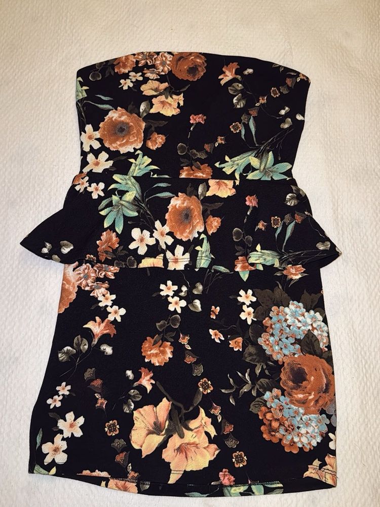 Strapless Floral Peplum Dress