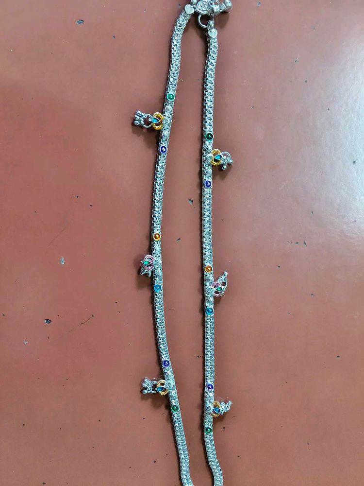Silver Anklets with Colorful Charms