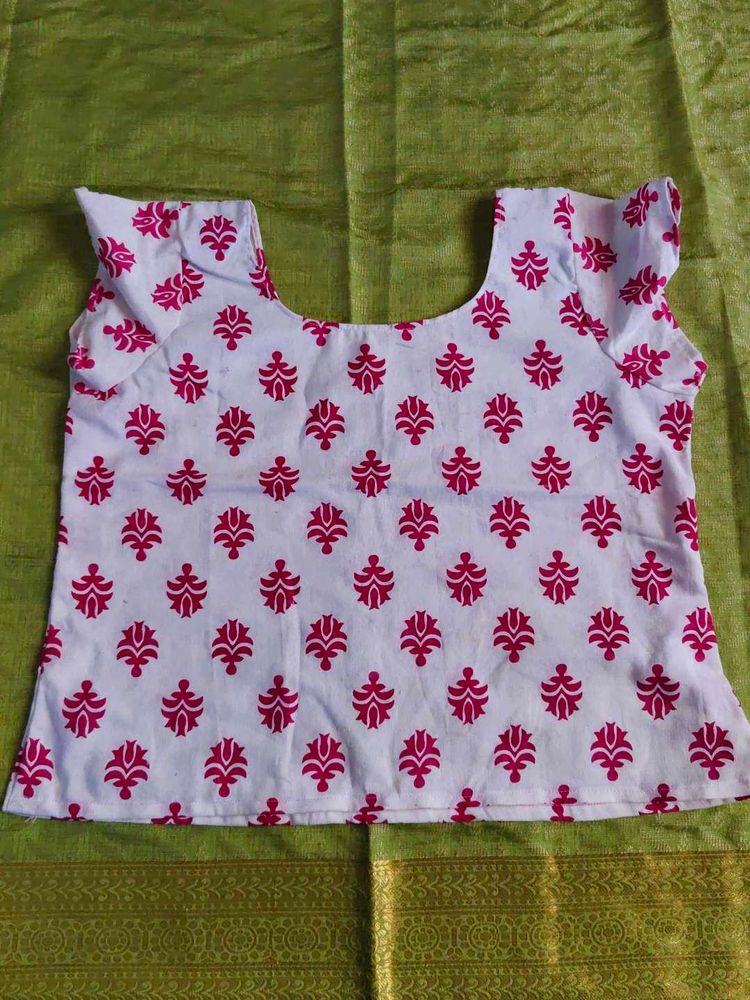 White &amp; Pink Block Print Blouse