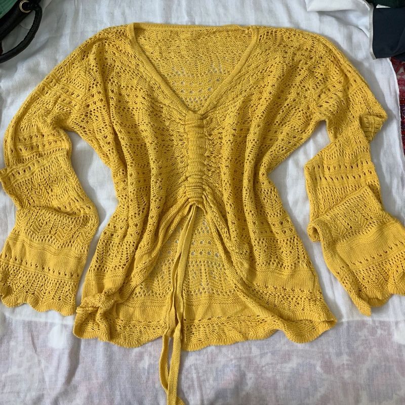 Yellow Crochet Knit Top