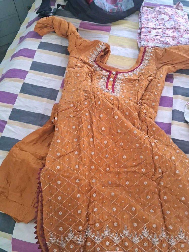 Orange Embroidered Kurta Set