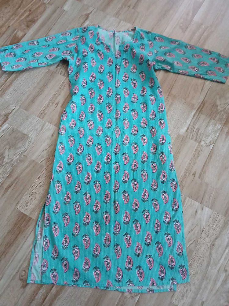 Teal Paisley Print Kurta