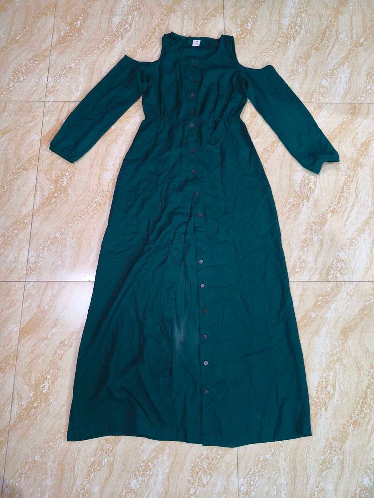 Elegant Green Cold Shoulder Maxi slit Dress
