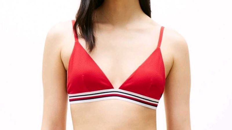 Red Triangle Bra with Striped Band