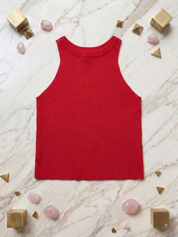 Red Ribbed Knit Tank Top