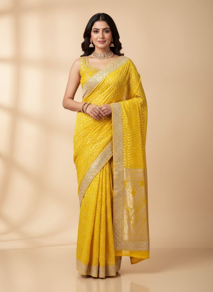 elegant Yellow embroidery saree buy1get1