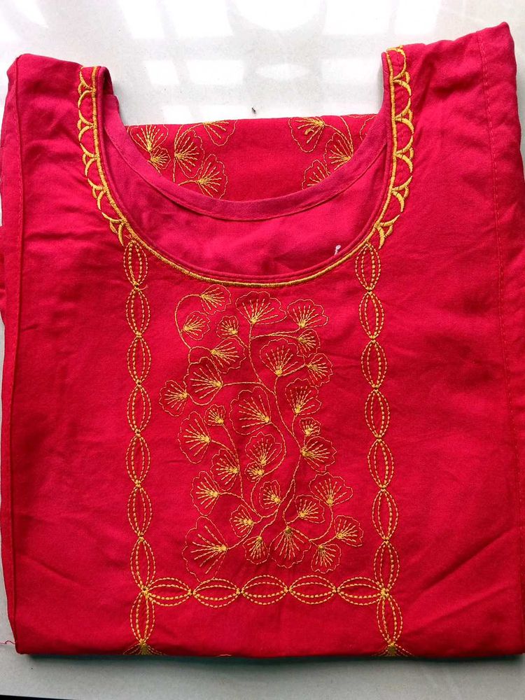 cotton Embroidered Red Kurta✴️🔴