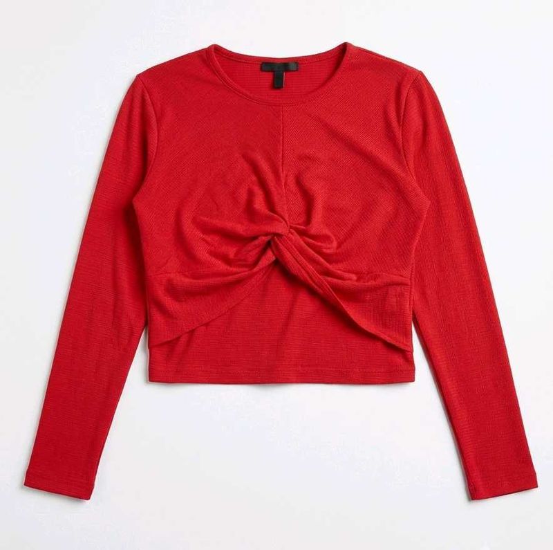 Vibrant Red Twist-Knot Long Sleeve Top✨