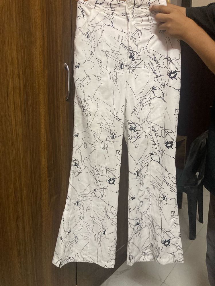 Printed White Flared Pants