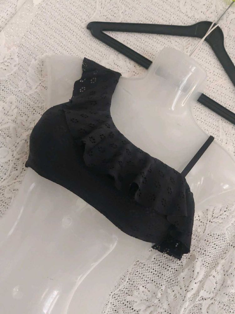 Black Ruffle Detail Bra