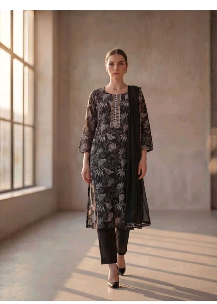 Elegant Black Floral Kurta Set