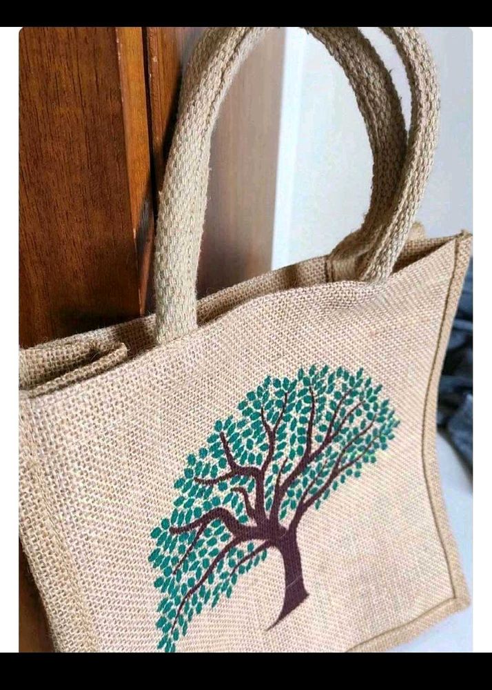 Jute Tree Print Tote Bag