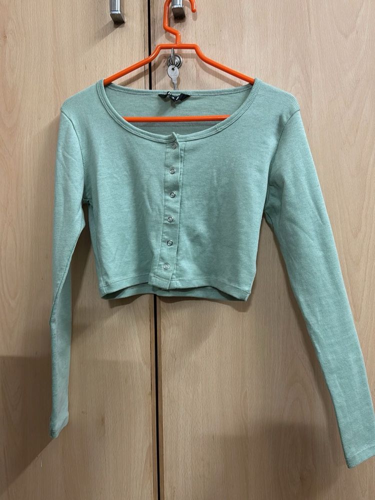 Mint Green Button-Up Cropped Top