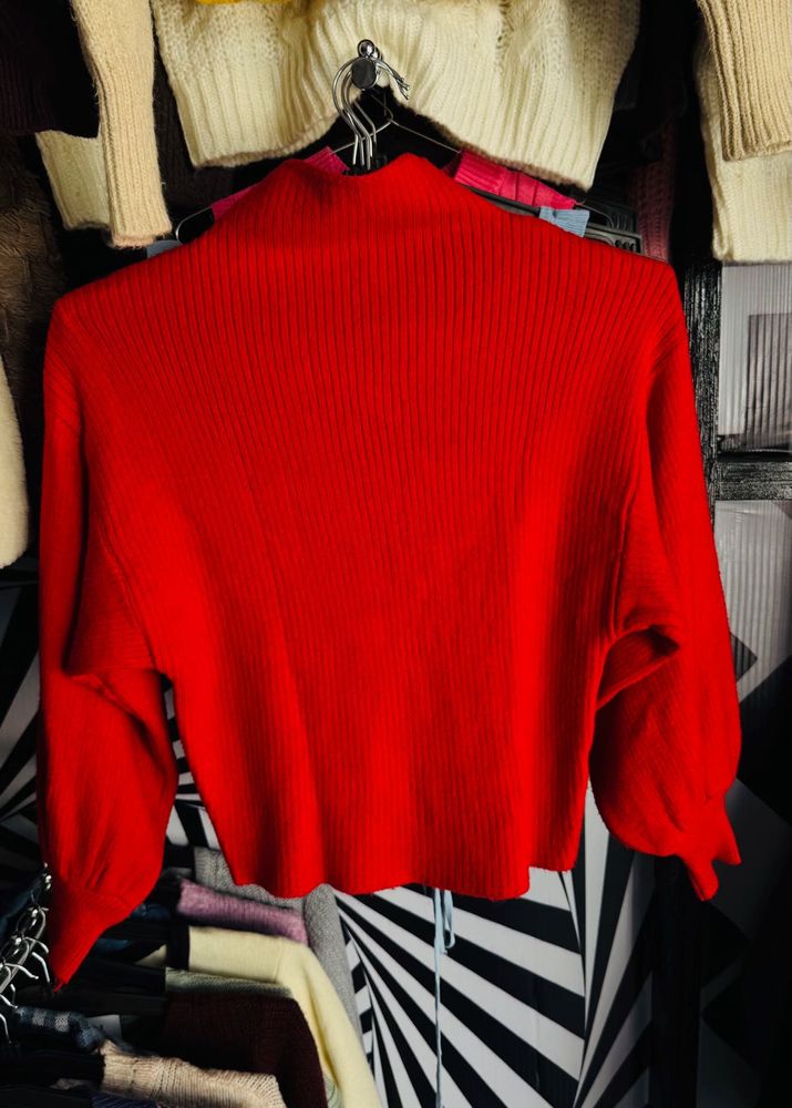Red Knit Mock Neck Sweater