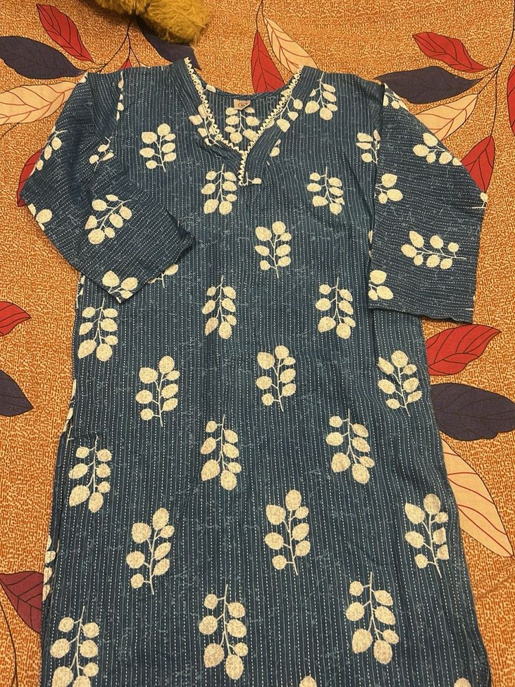 Blue Leaf Print Kurta