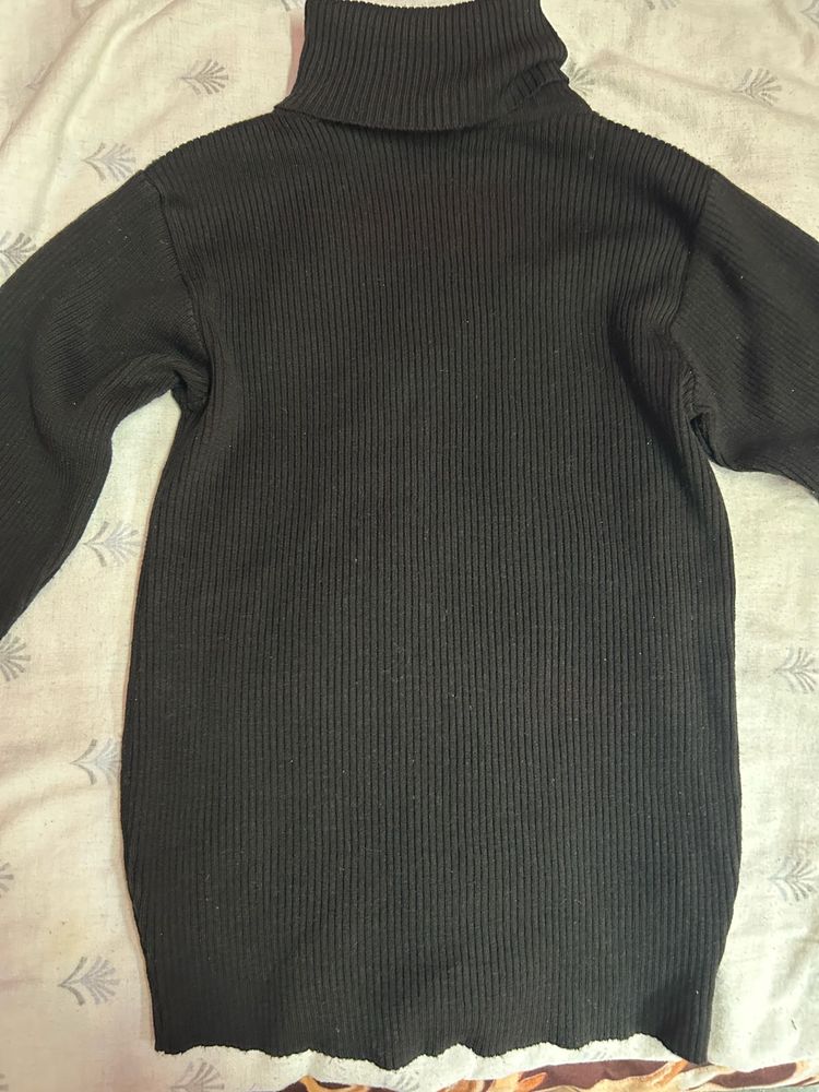 Black Turtleneck Ribbed Sweater