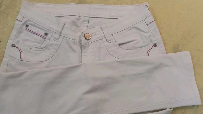 White Jeans with Red Stitching