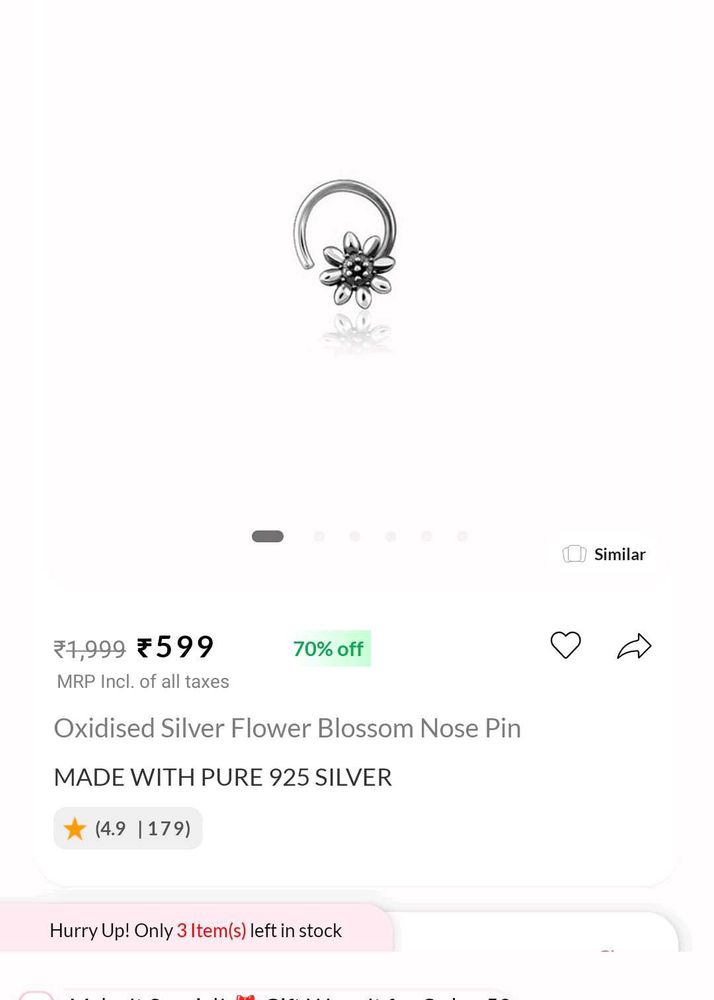Oxidised Silver Flower Nose Pin