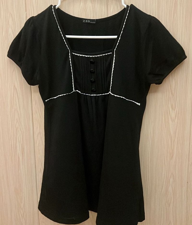 Korean Square Neck Top with Button Details