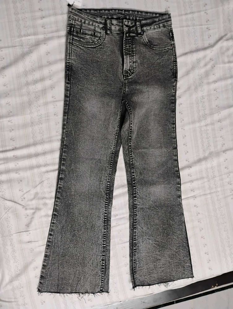 Washed Grey Flare Jeans