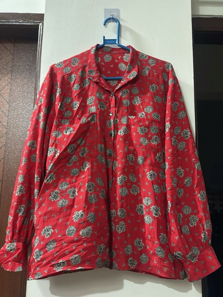 Red Floral Button-Up Shirt