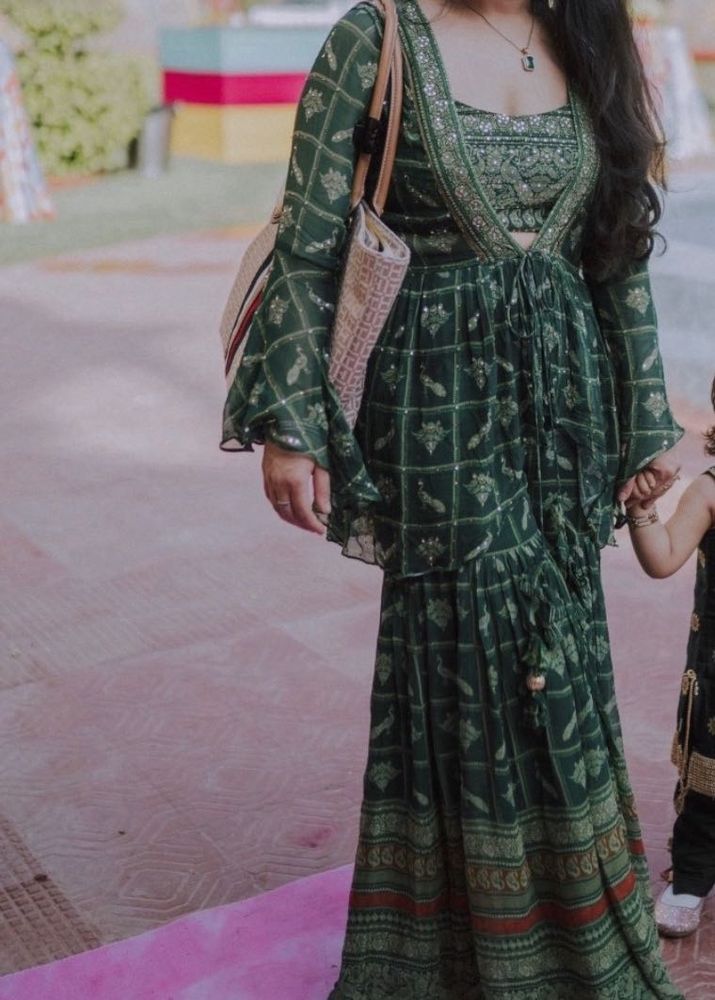 Elegant Green Kurta Set with Sharara Pants