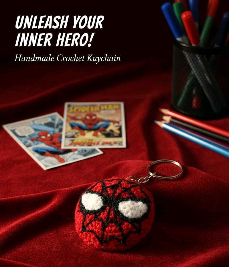 Handmade Crochet Spiderman Keychain