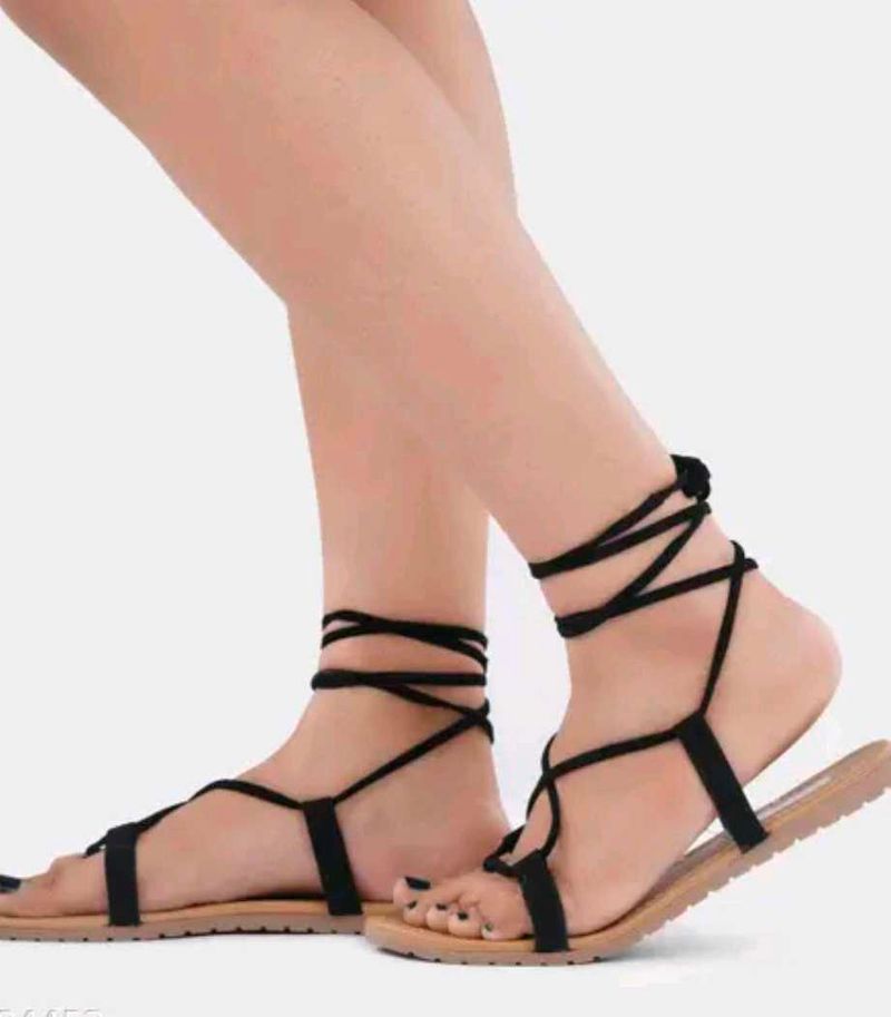 Stylish Black Lace-Up Gladiator Sandals