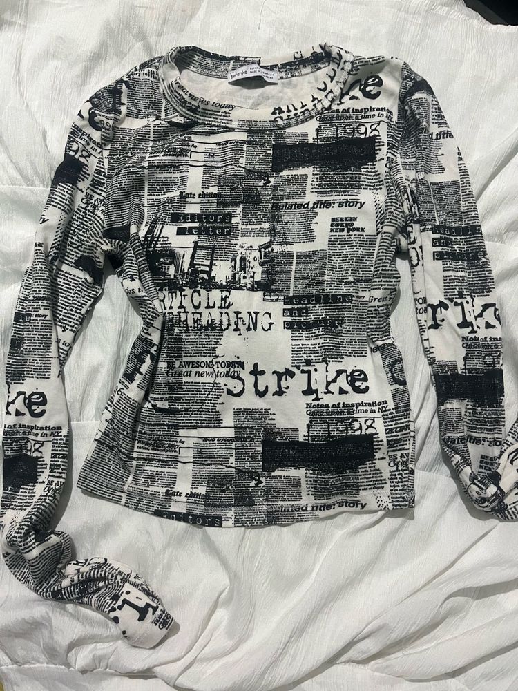 Newspaper Print Long Sleeve Top