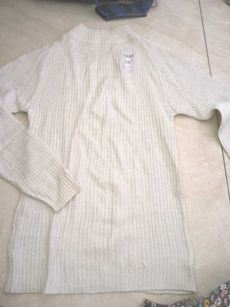 Cream Ribbed Mock Neck Sweater