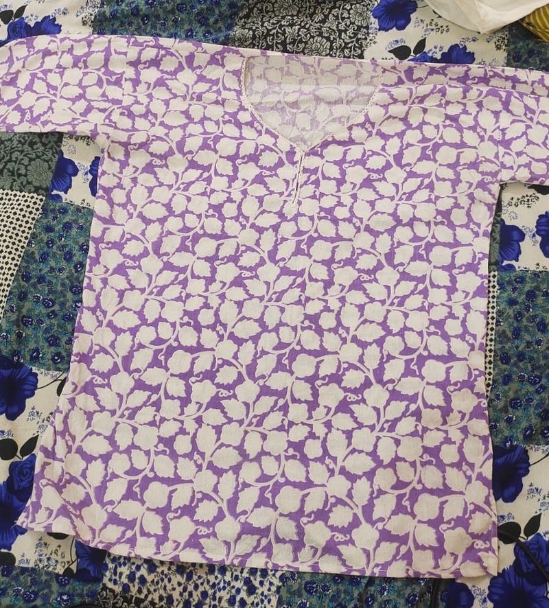 Purple Floral Print Cotton Kurta