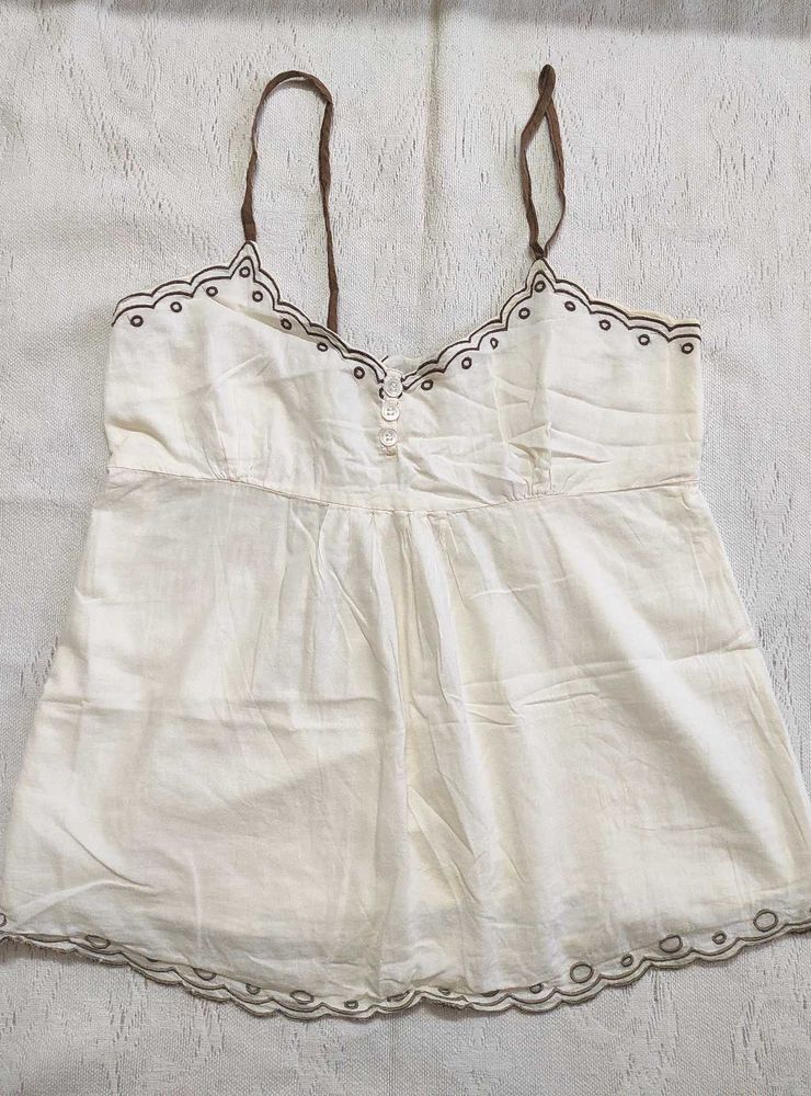 Cream Camisole with Brown Trim
