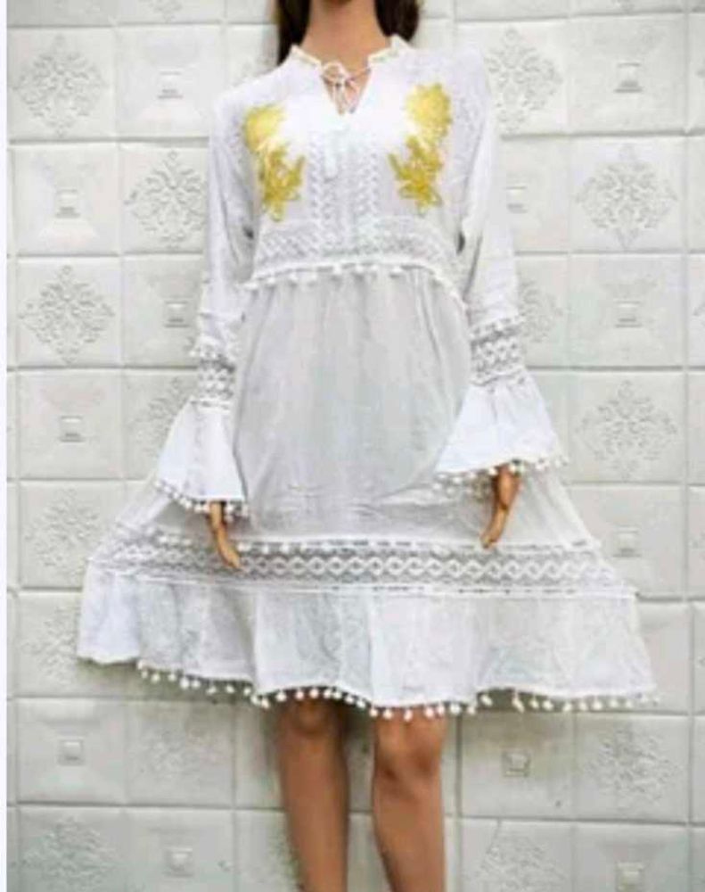 Embroidered White Rayon tumic