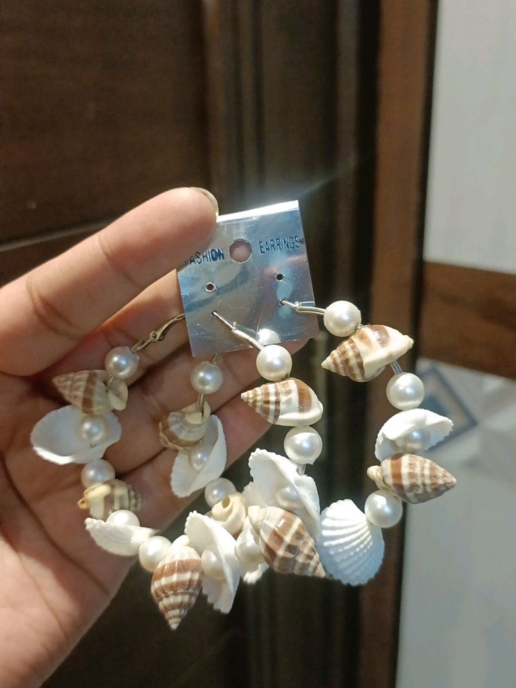 Elegant White Sea Shell Pearl Hoop Earrings for Girls &amp; Women