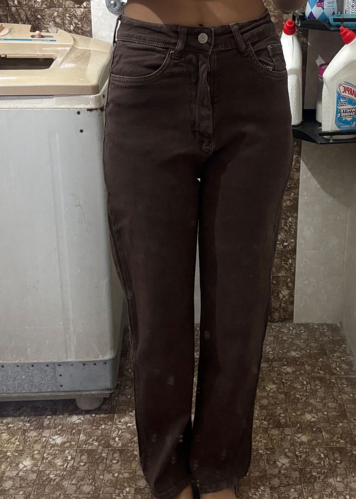 Wide Leg Brown Jeans