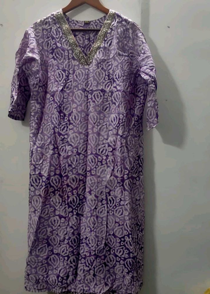 Beautiful pure silk Purple Printed Kurta