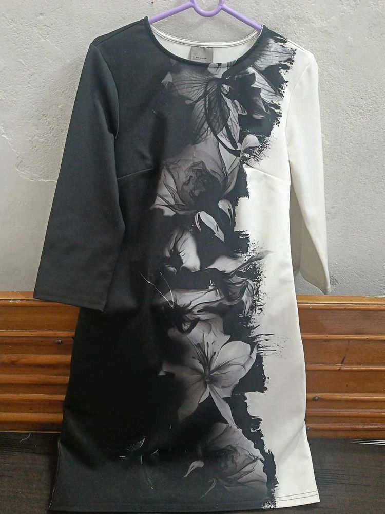 Monochrome Floral Print bodycon Dress