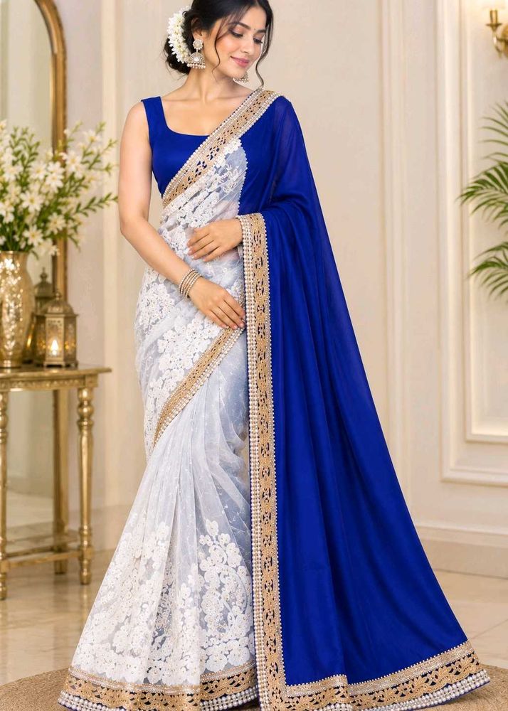 Elegant Blue Saree with Intricate Border