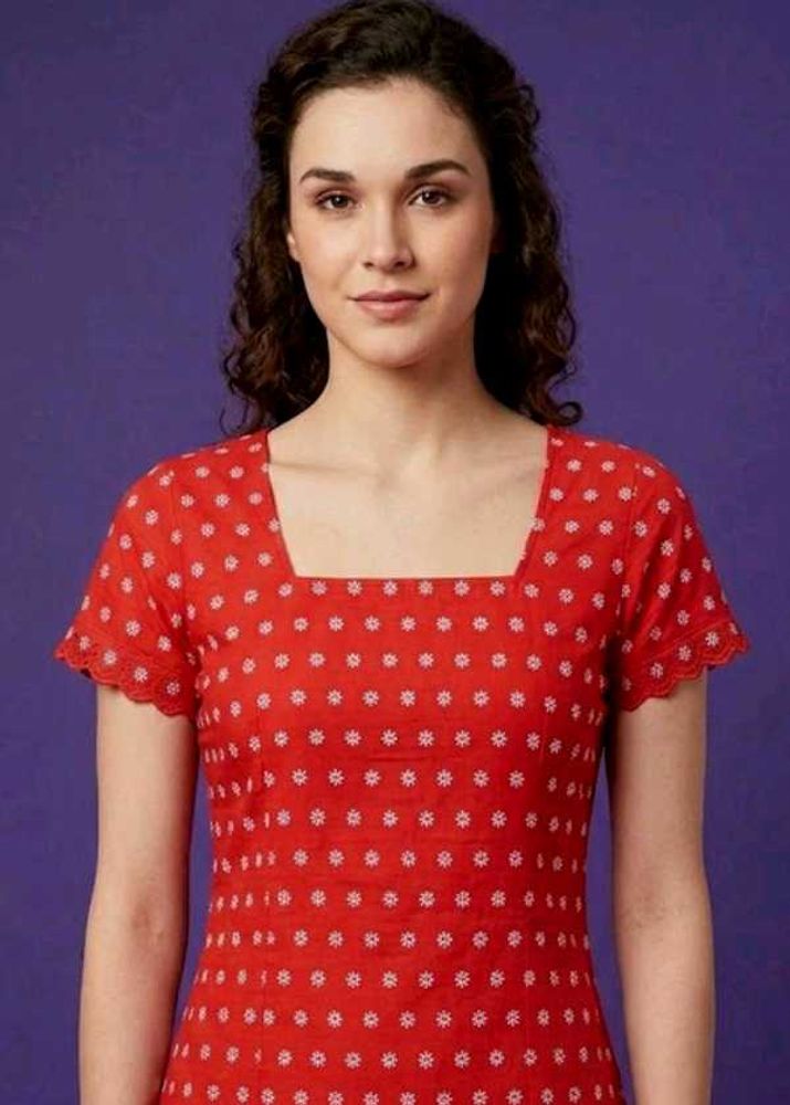 Cute Red Floral Kurti (Handmade)