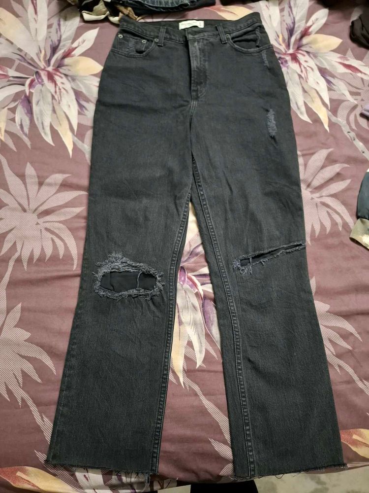 Charcoal High-Rise Straight Jean
