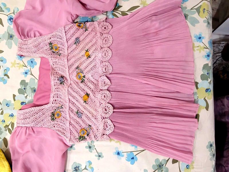 Pink top with Crochet and Pleats