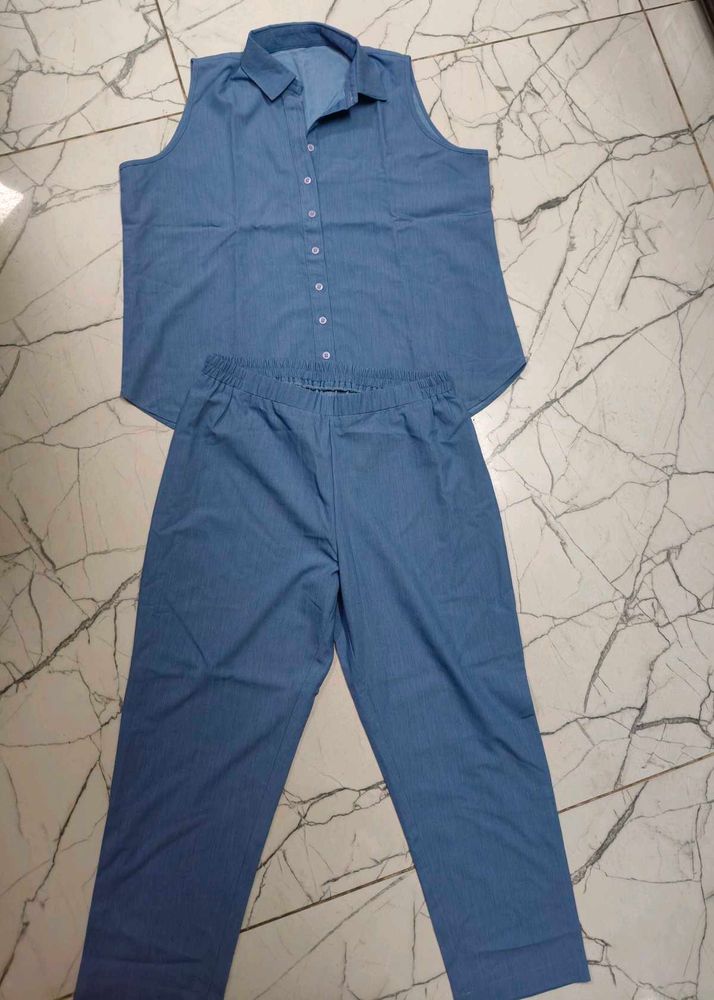 Blue Denim Sleeveless Co-ord Set